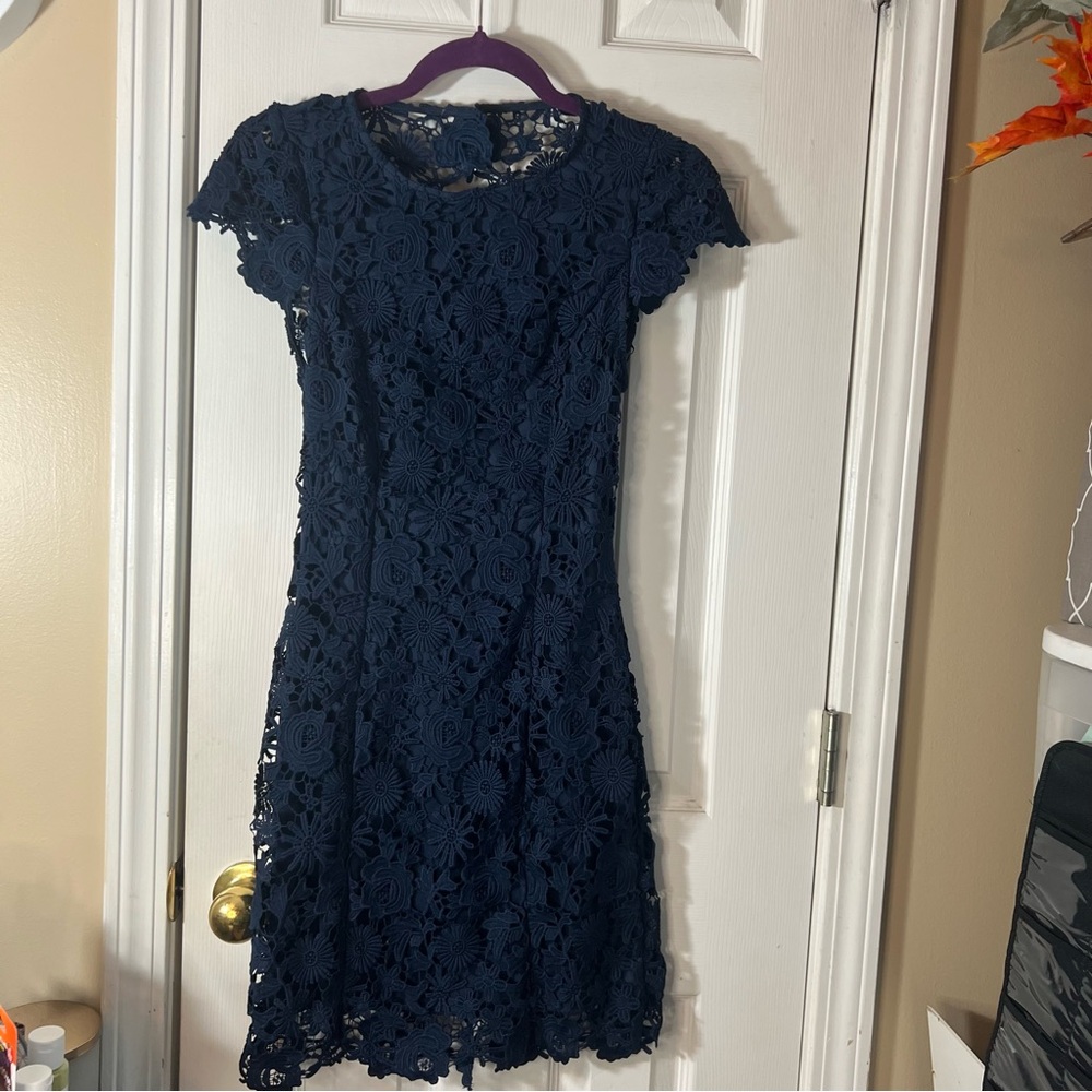 Lulu's Navy Sheath Mini Dress Flutter Sleeve